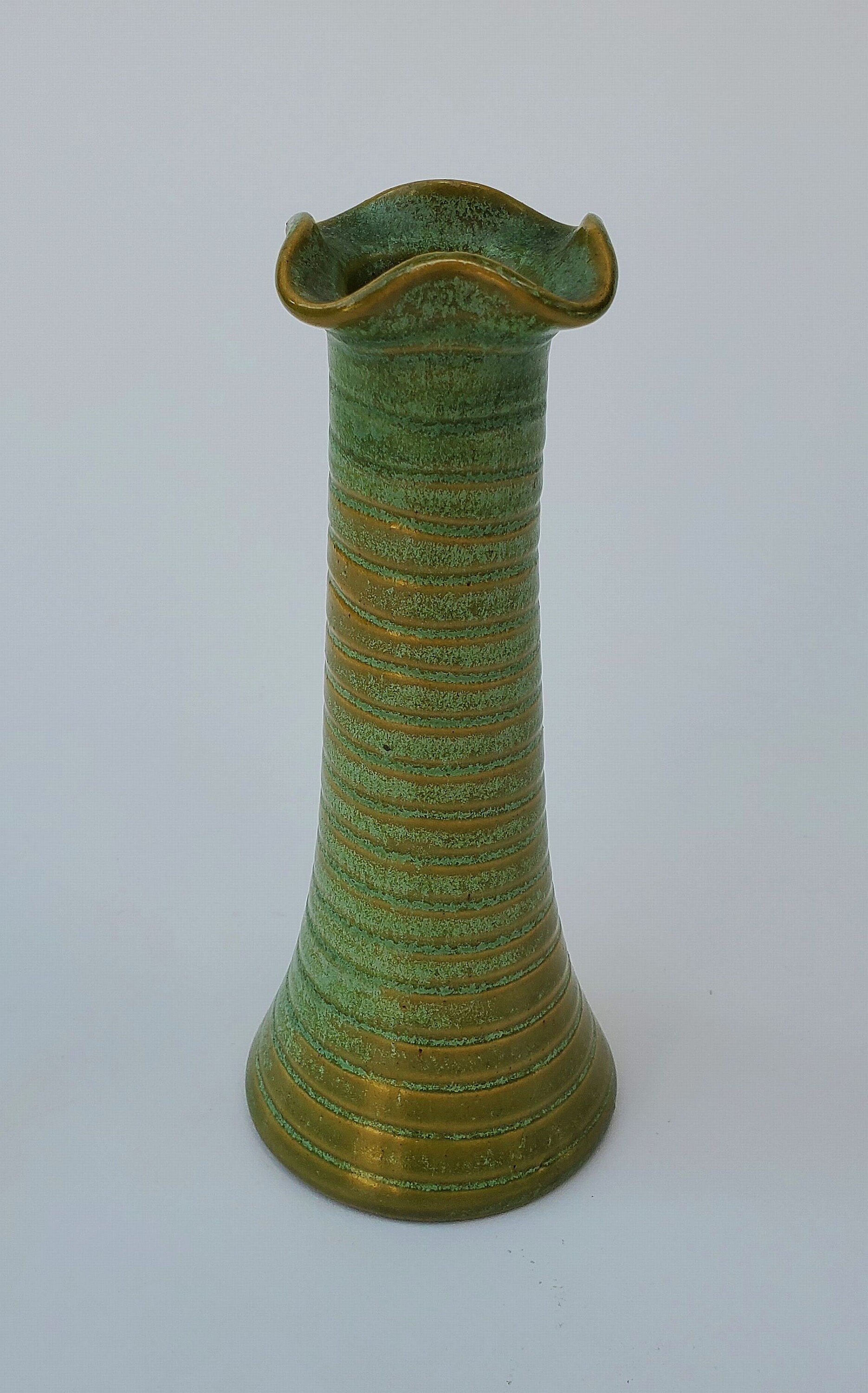 Rushmore Art Pottery Vase Green Rutile Glaze Ruffled Rim Etsy