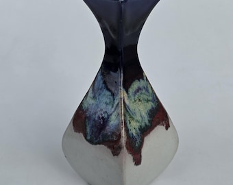 Rob and Beth Magnum Studio Pottery Bottle Form Vase - Blue And Red Drip Glaze - ASheville North Carolina Studio Potter - 8.5"