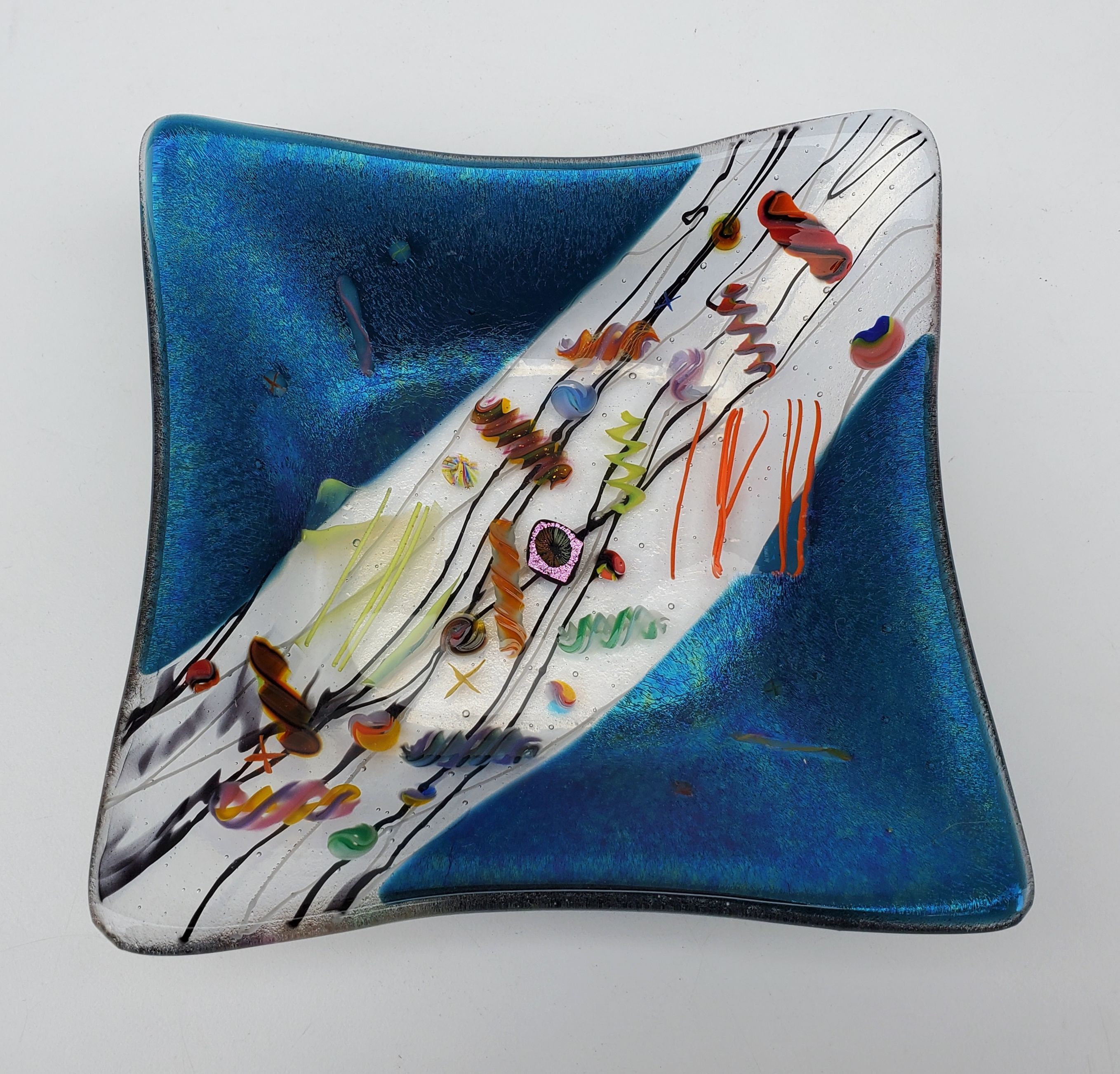 Kurt Mcvay Northwest Art Glass Blue Iridescent Fused Dichronic