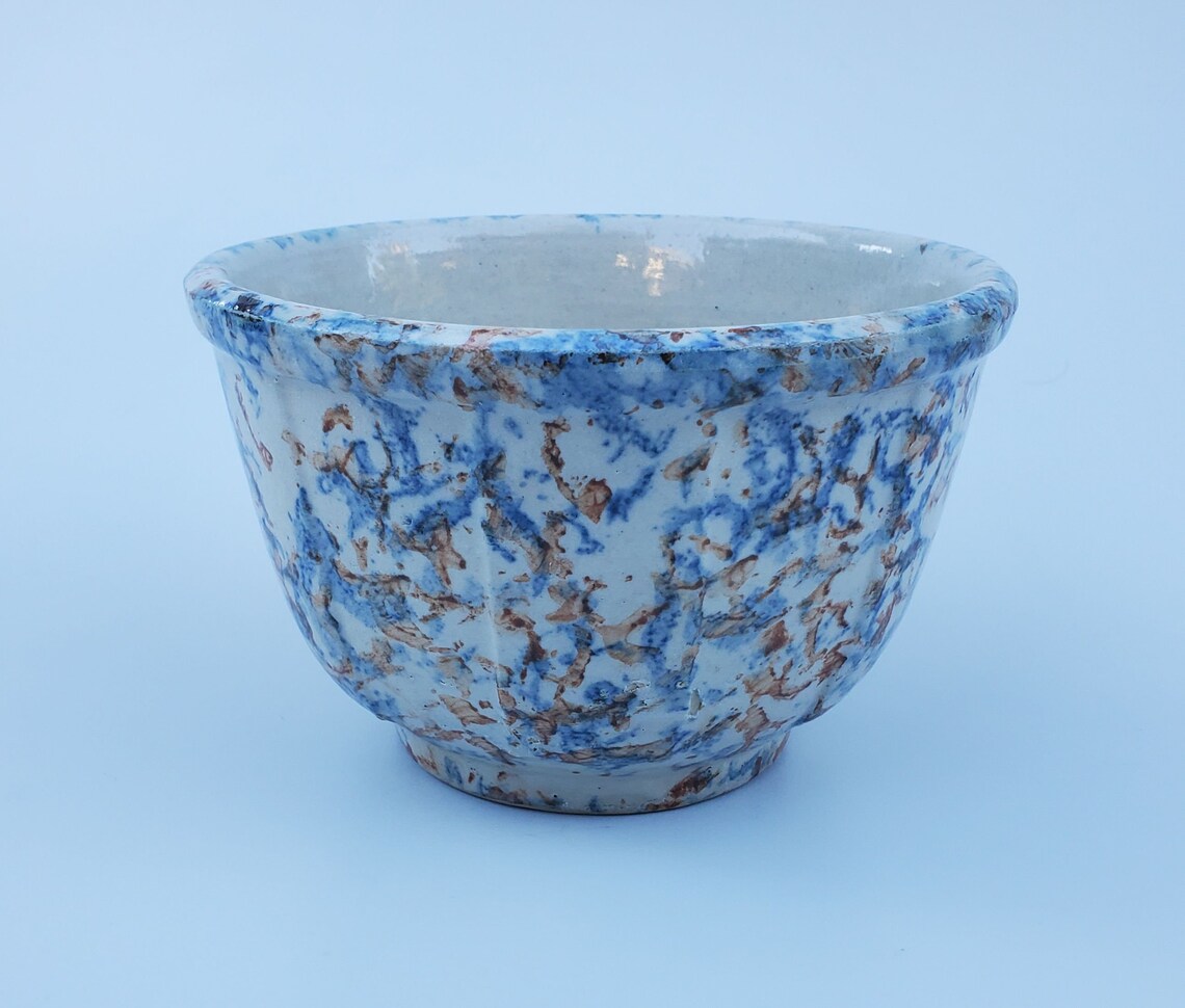 Red Wing Spongeware Panel Stoneware Bowl Blue and Brown Etsy