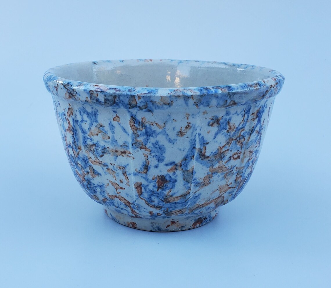 Red Wing Spongeware Panel Stoneware Bowl Blue and Brown Etsy