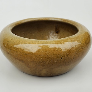 Early Bauer Art Pottery Flower Bulb  Bowl - Pale Green To Natural Color Glaze - Arts And Crafts Pottery - 6.875&quot;