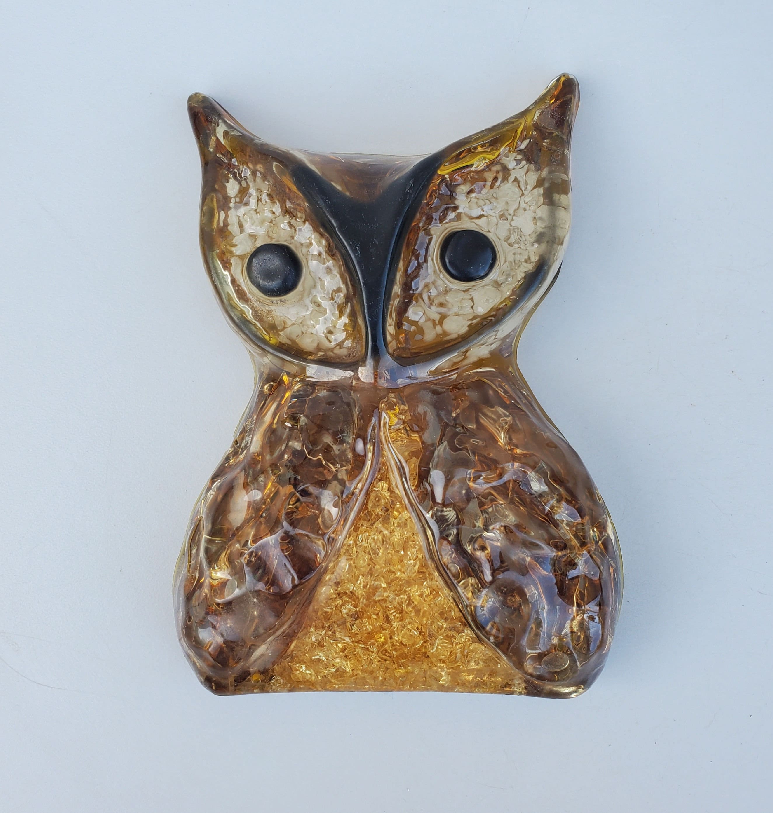 Vintage Lucite Owl - Chunky Internal Lava Rock Accents - Textured Wings - 1960's Era Hoot Owl -