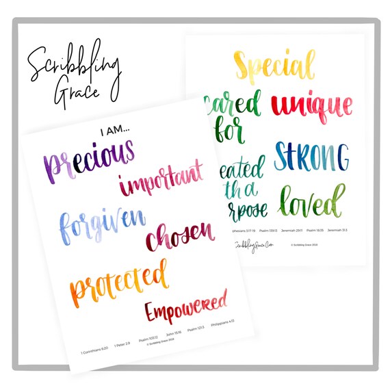 I Am Power Words Printable Bible Journaling Scrapbooking Ephemera Card Making - 