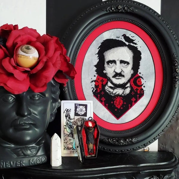 Edgar Allan Poe ~ Master of the Macabre - Gothic Cross Stitch Pattern - Modern, The Raven, Halloween, Tell Tale Heart, Black Cat