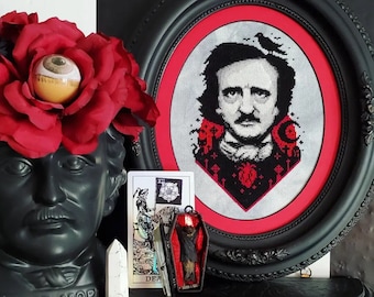 Edgar Allan Poe ~ Master of the Macabre - Gothic Cross Stitch Pattern - Modern, The Raven, Halloween, Tell Tale Heart, Black Cat