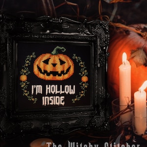 I'm Hollow Inside - Pumpkin ~ Cross Stitch Pattern - Modern, Funny, Cute, Gothic, Halloween, Spooky, Horror, Emo