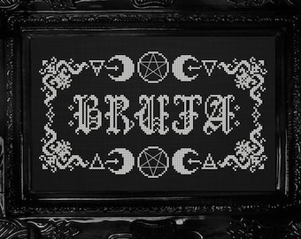 Bruja ~ Brujo ~ Cross Stitch Pattern - Witch, Witchcraft, Pagan, Wicca, Wiccan, Gothic, Occult, Elements, Pentacle, Moons, Monochrome