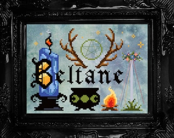 Beltane ~ Cross Stitch Pattern - Modern, Witchy, Gothic, Pagan, Blessings, Pentacle,  Sabbat, Wheel Of The Year, Spring, God, Goddess