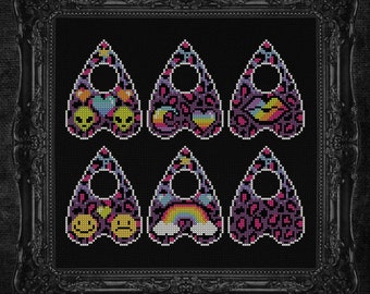 Nostalgic Ouija Planchette - Cross Stitch Pattern - Retro, 90's, Vintage, Occult, Rainbow, Unicorn, Colourful, Weird, Bizarre, Unicorns