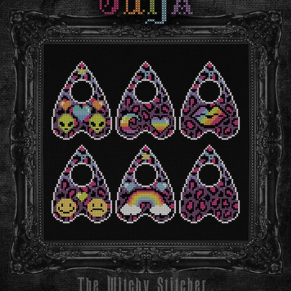 Planchette Ouija nostalgica - Schema punto croce - Retro, anni '90, Vintage, Occulto, Arcobaleno, Unicorno, Colorato, Strano, Bizzarro, Unicorni