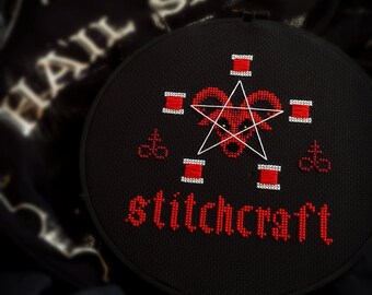 PATTERN - Stitchcraft - Occult Cross Stitch Pattern - 3 VERSIONS ~ Baphomet, Witch, Gothic, Modern, Witchcraft, Funny, Crafty, Hail Satan