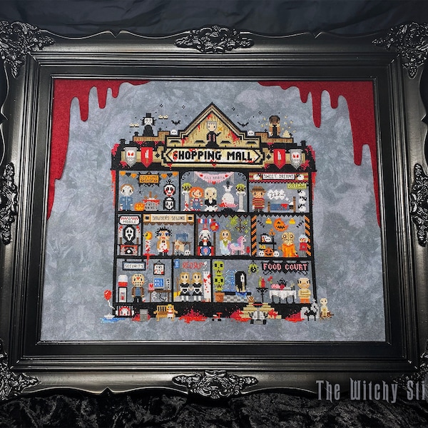 Chopping Mall Stitchalong (SAL) Cross Stitch Pattern - Mystery, Horror, Gothic, Slasher, Killer, Halloween, Spooky, Funny, Cult Classics