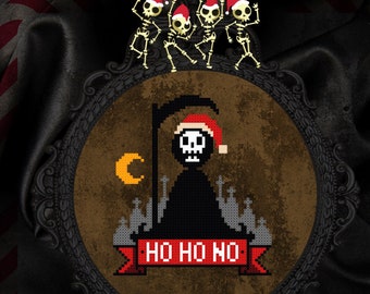 HO HO NO - Grim Reaper Gothic Cross Stitch Pattern - Christmas, Xmas, Creepmas, Modern, Funny, Macabre, Halloween, Occult