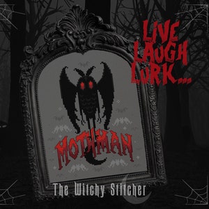 Mothman - Cross Stitch Pattern - Cryptid, Point Pleasant, Moth, Creepy, Cryptozoology, Lurk, Lamp, Buns of Steel, Gothic, Spooky