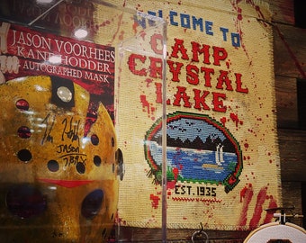 Camp Crystal Lake Sign - Horror Cross Stitch Pattern - Friday the 13th, Jason, Movie, Halloween, Gothic, Modern, Funny