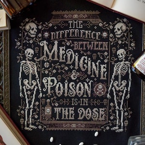 The Difference Between Medicine & Poison - Cross Stitch Pattern - Apothecary, Vintage, Gothic, Spooky, Antique, Medical, Victorian, Dose
