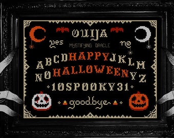Ouija - Happy Halloween - Okkultes Kreuzstichmuster ~ Primitive, Horror, Macabre, Modern, Gothic, Witchy, Spooky, Unikat, Vintage