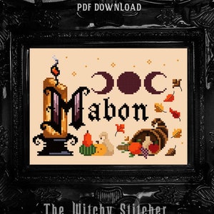 Mabon ~ Cross Stitch Pattern - Modern, Witchy, Gothic, Cornucopia, Pagan, Blessings, Harvest, Sabbat, Wheel Of The Year, Triple Moon