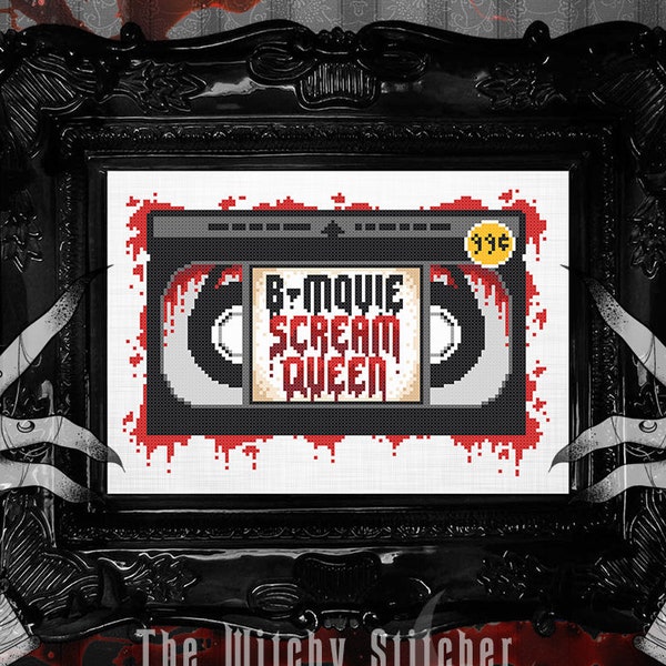 B Movie Scream Queen - Cross Stitch Pattern - Horror, Cult Classic, Gothic, Iconic, VHS, Old School, 80s, 90s