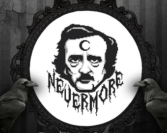 Edgar Allan Poe ~ Nevermore - Gothic Cross Stitch Pattern - Modern, The Raven, Poetry, Halloween, Macabre