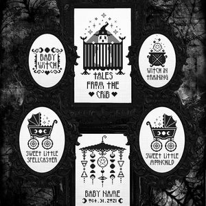 Witchy Nursery Bundle - Cross Stitch Pattern Set - Baby, Decor, Child, Pentacle, Witch, Spells, Moon, Birth Announcement, Crib, Mobile