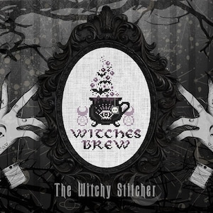 Witches Brew - Cross Stitch Pattern - Coffee, Tea, Cauldron Mug, Spirits, Gothic, Halloween, Bats, Witch, Horned God