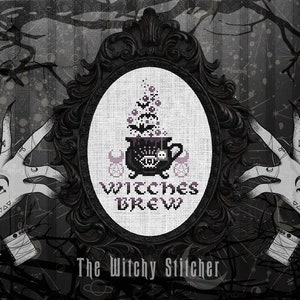 Witches Brew - Cross Stitch Pattern - Coffee, Tea, Cauldron Mug, Spirits, Gothic, Halloween, Bats, Witch, Horned God