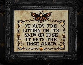 It Puts The Lotion On Its Skin - Cross Stitch Pattern - Silence Of The Lambs, Hannibal, Horror, Deaths Head Moth, Hawk Moth, Gothic, Odd