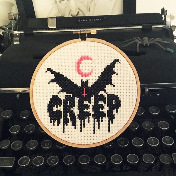 PATTERN - Gothic Bat Creep with Moon Cross Stitch Pattern, modern cross stitch, gothic cross stitch, halloween