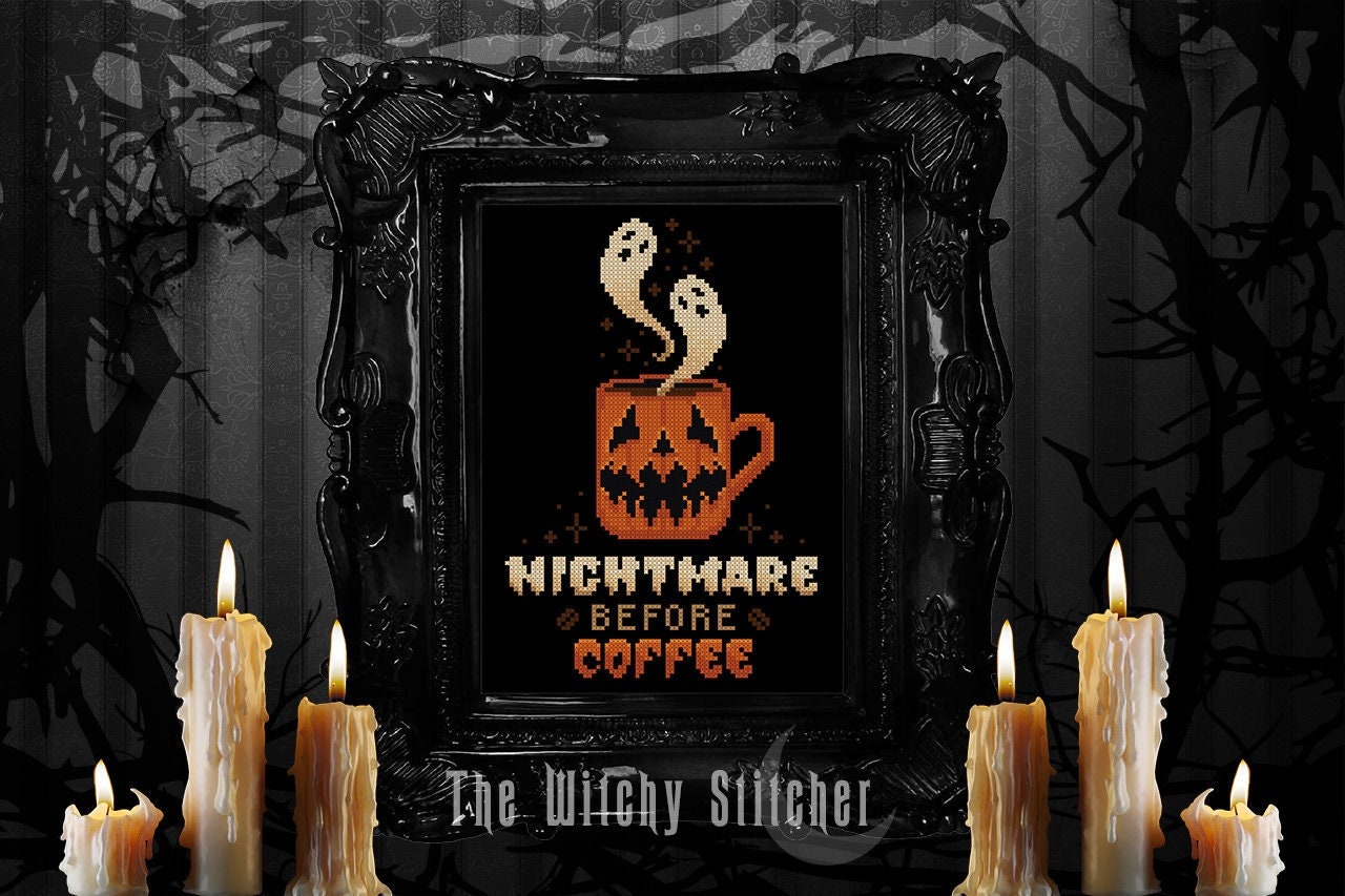 Nightmare Before Coffee - Cross Stitch Pattern - Coffee, Pumpkin Mug ...