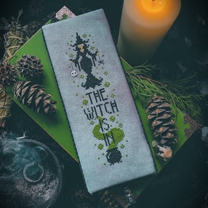 The Witch Is In - Cross Stitch Pattern ~ Wiccan, Witchy, Cauldron, Door Hanger, Gothic, DIY, Witchcraft, Spells, Skulls, Spooky, Cute