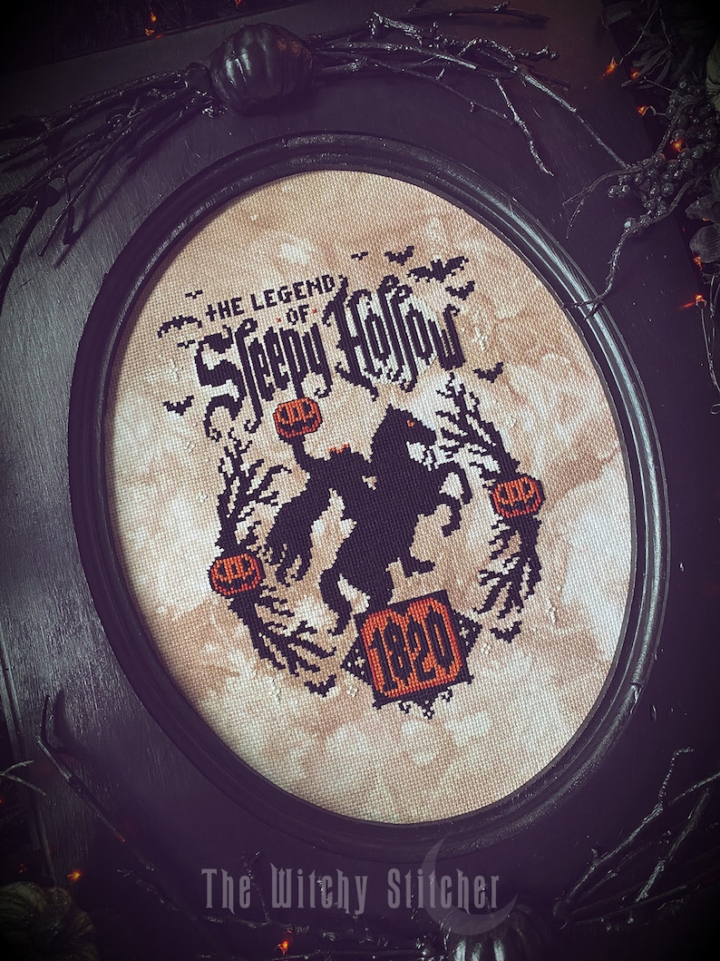 Sleepy Hollow Headless Horseman - Cross Stitch Pattern ~ Halloween, Horse, Mt Pleasant, Pumpkin Head, Gothic, Spooky, DMC 310 image 7