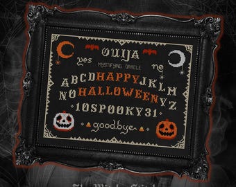 Ouija - Happy Halloween - Occult Cross Stitch Pattern ~ Primitive, Horror, Macabre, Modern, Gothic, Witchy, Spooky, Unique, Vintage