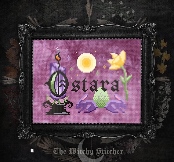 Ostara ~ Cross Stitch Pattern - Modern, Witchy, Gothic, Sabbat, Spring, Witch, Wheel Of The Year, Pagan, Easter, Spring Equinox