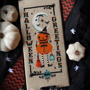 Vintage Pumpkin Witch Halloween Greetings Cross Stitch Pattern Beistle, Moon, Primitive, Gothic, Retro, Spooky, Cute, Etoile image 5