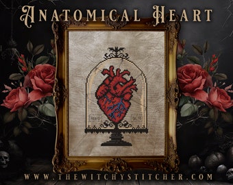 Anatomical Heart Specimen No. 13 - Cross Stitch Pattern ~ Witch, Gothic, Witchcraft, Oddity, Specimen Jar, Apothecary, Medical, Bizarre