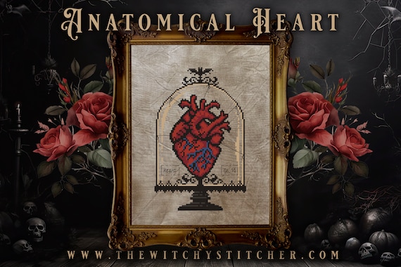 Anatomical Heart Specimen No. 13 - Cross Stitch Pattern ~ Witch
