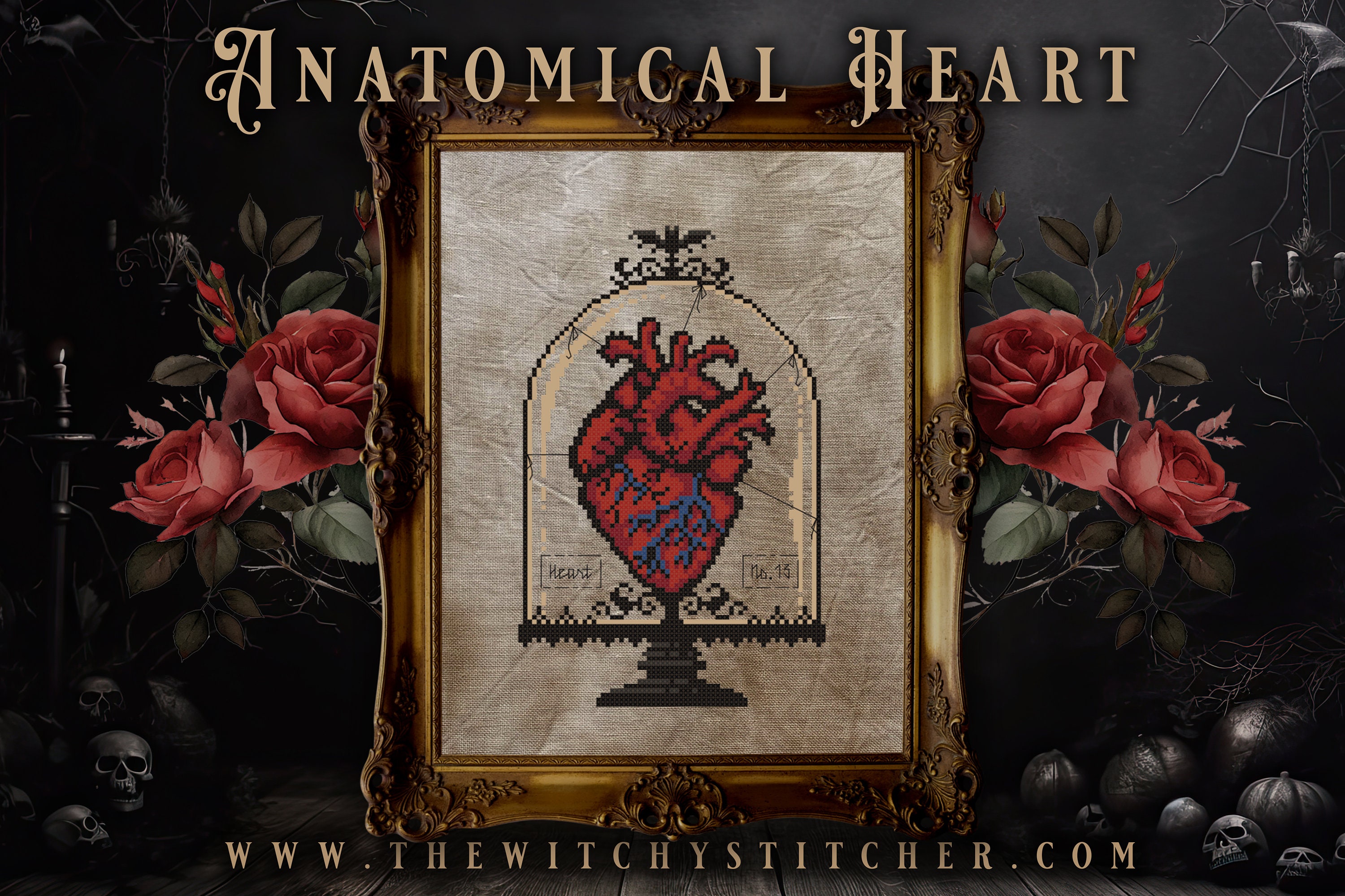 Anatomical Heart Specimen No. 13 - Cross Stitch Pattern ~ Witch