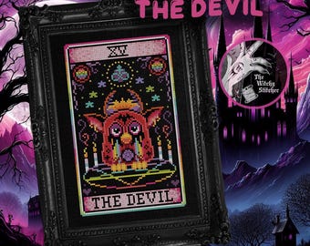 The Devil - Nostalgic Tarot - Cross Stitch Pattern - Retro, 90's, Vintage, Rainbow, Colourful, Weird, Nostalgia, Esoteric, Occult, Gothic