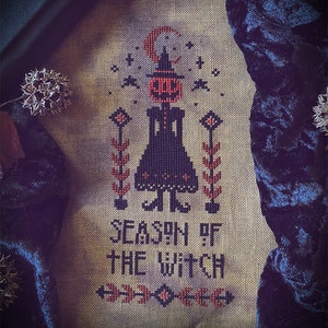Season Of The Witch ~ Halloween Cross Stitch Pattern ~ Witch, Primitive, Moon, Antique, Primitive Hare, Gothic, Victorian, Vintage