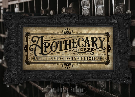 Apothecary Shoppe Sign - Cross Stitch Pattern - Shop, Sign, Witchy