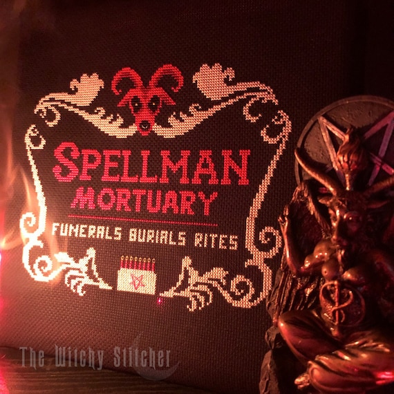 Spellman Mortuary ~ Occult Cross Stitch Pattern ~ Sabrina, Chilling Adventures, Witch, Gothic, Satan, Dark Lord, Macabre, Gothic