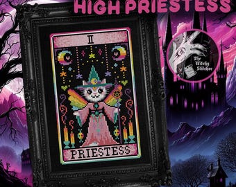 High Priestess - Nostalgic Tarot - Cross Stitch Pattern - Retro, 90's, Vintage, Rainbow, Colourful, Weird, Nostalgia, Esoteric, Occult