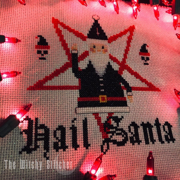 Hail Santa - Cross Stitch Pattern - Modern, Macabre, Gothic, Krampus, Satan, Funny, Xmas, Occult, Sampler, Christmas