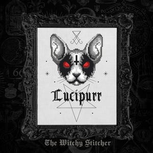 Lucipurr - Occult Cross Stitch Pattern - Gothic, Funny, Modern, Black Metal, Cat, Kitty, Kitten, Witch, Lucifer, Satan image 5