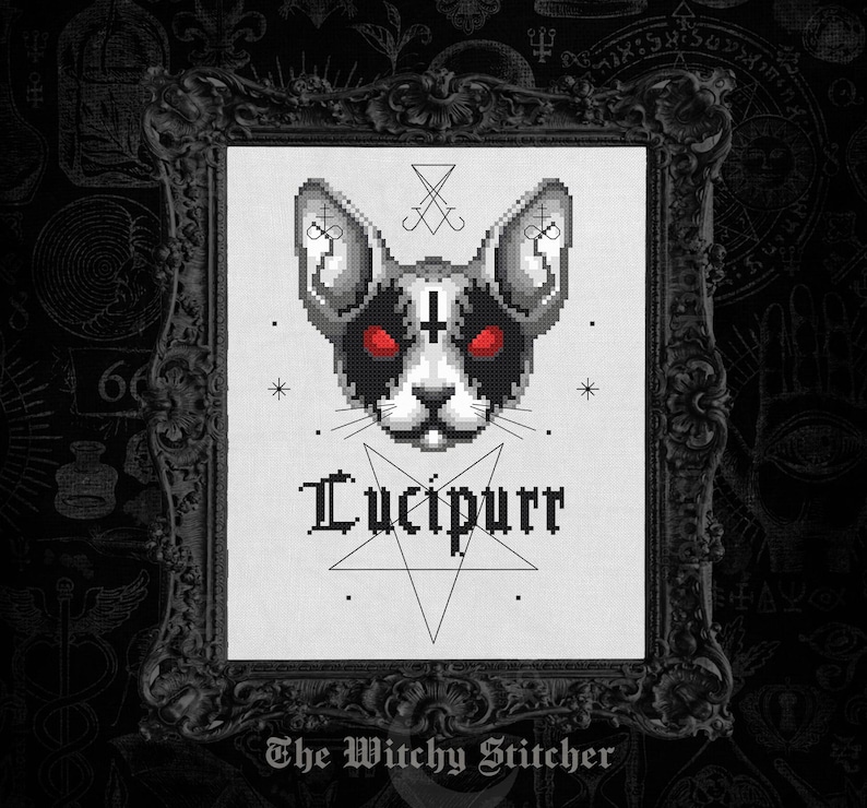 Lucipurr - Occult Cross Stitch Pattern - Gothic, Funny, Modern, Black Metal, Cat, Kitty, Kitten, Witch, Lucifer, Satan image 5