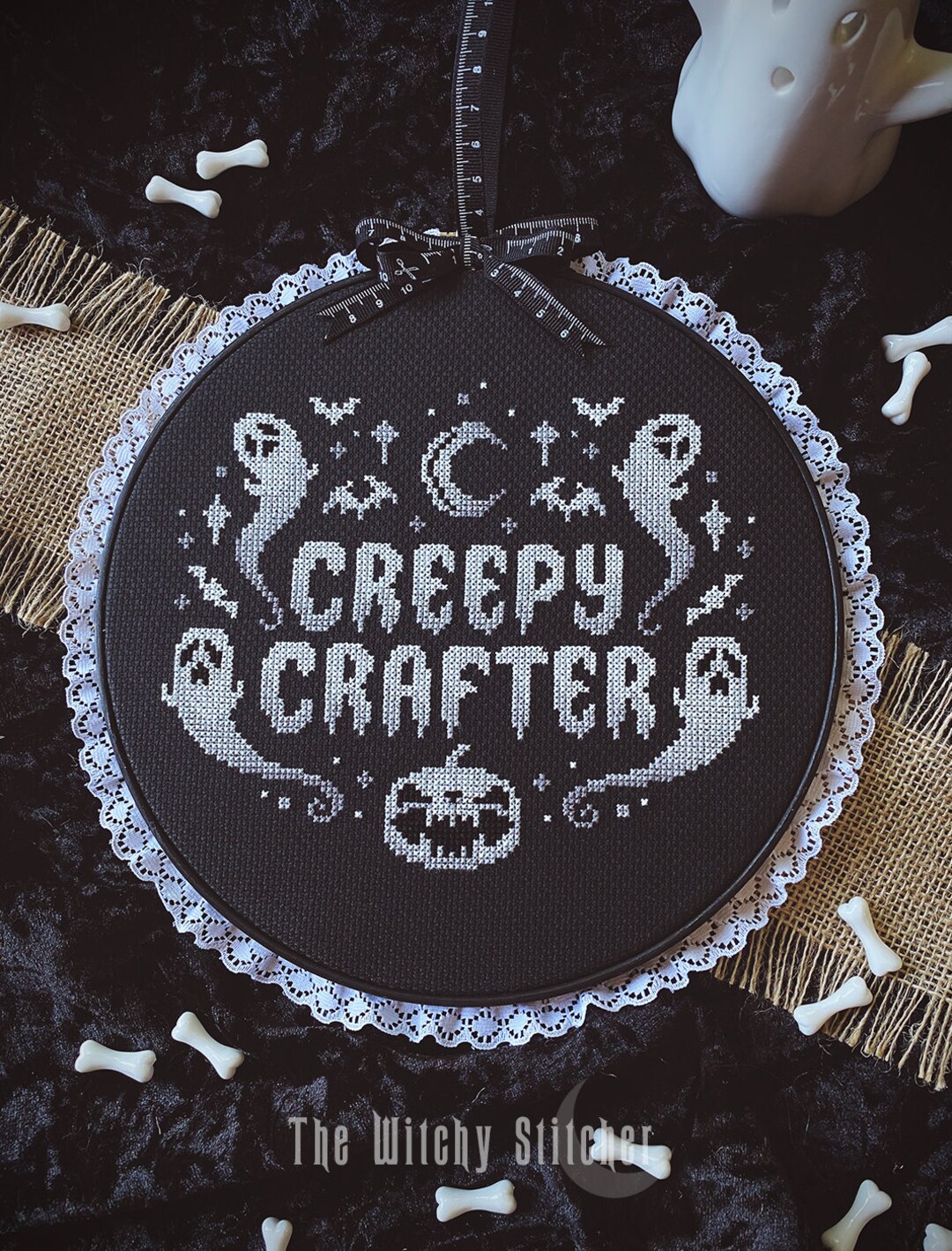 Creepy Crafter Cross Stitch Pattern Creep, Cute, Ghost, Pumpkin, Bats