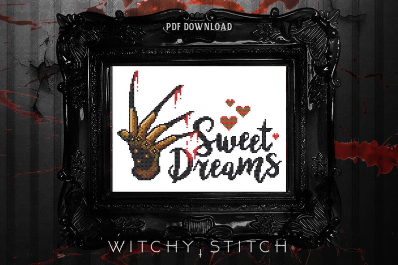 Sweet Dreams Freddy K Cross Stitch Pattern Horror, Movie, Macabre, Thriller, Murder, Modern, Slasher, Elm Street image 5