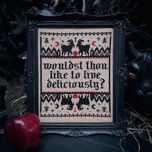 Wouldst Thou Like To Live Deliciously? - Occult Cross Stitch Sampler Pattern ~ Gothic, Satanic, Black Phillip, The VVitch, Witch image 3